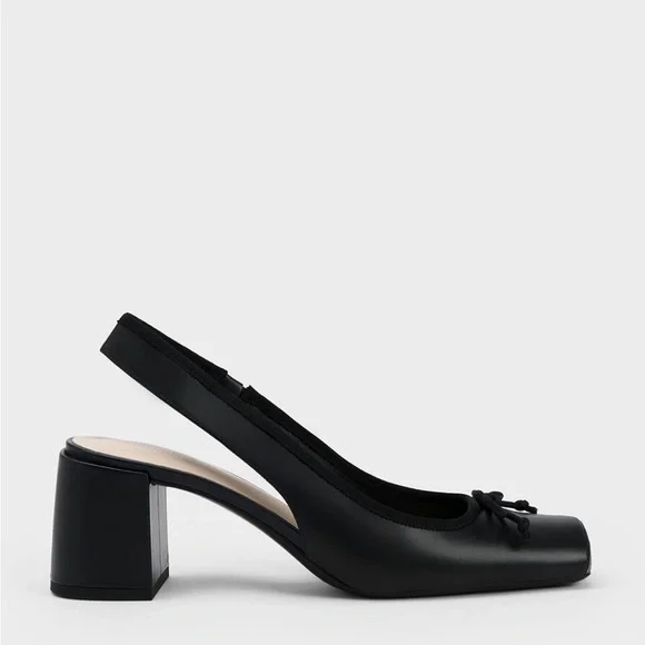 Charles & Keith - Bow Slingback Pumps - Black - Picture 3 of 6